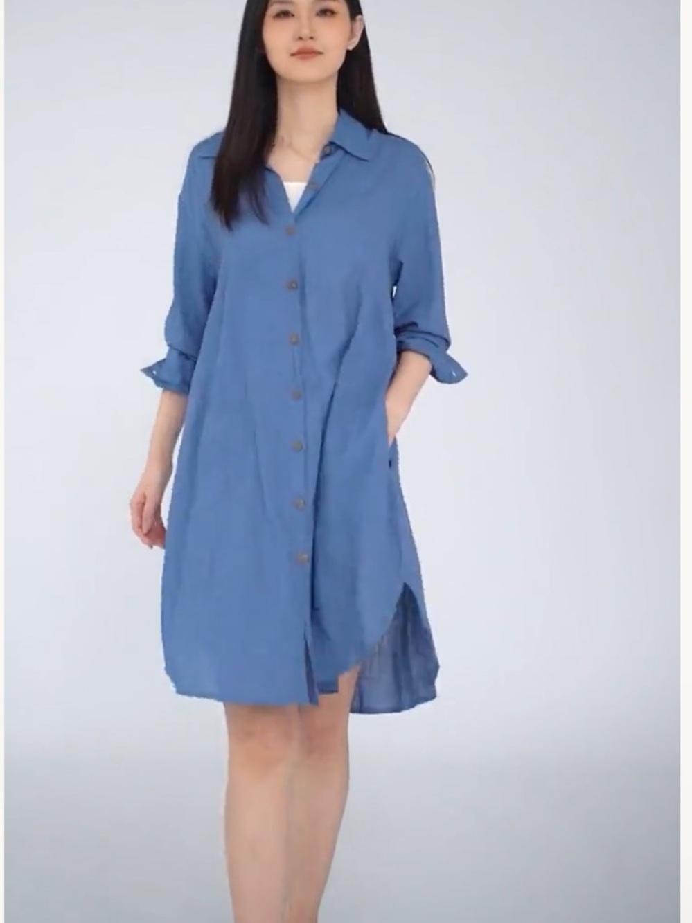 Light Denim Blue Long-Sleeve Shirt Dress